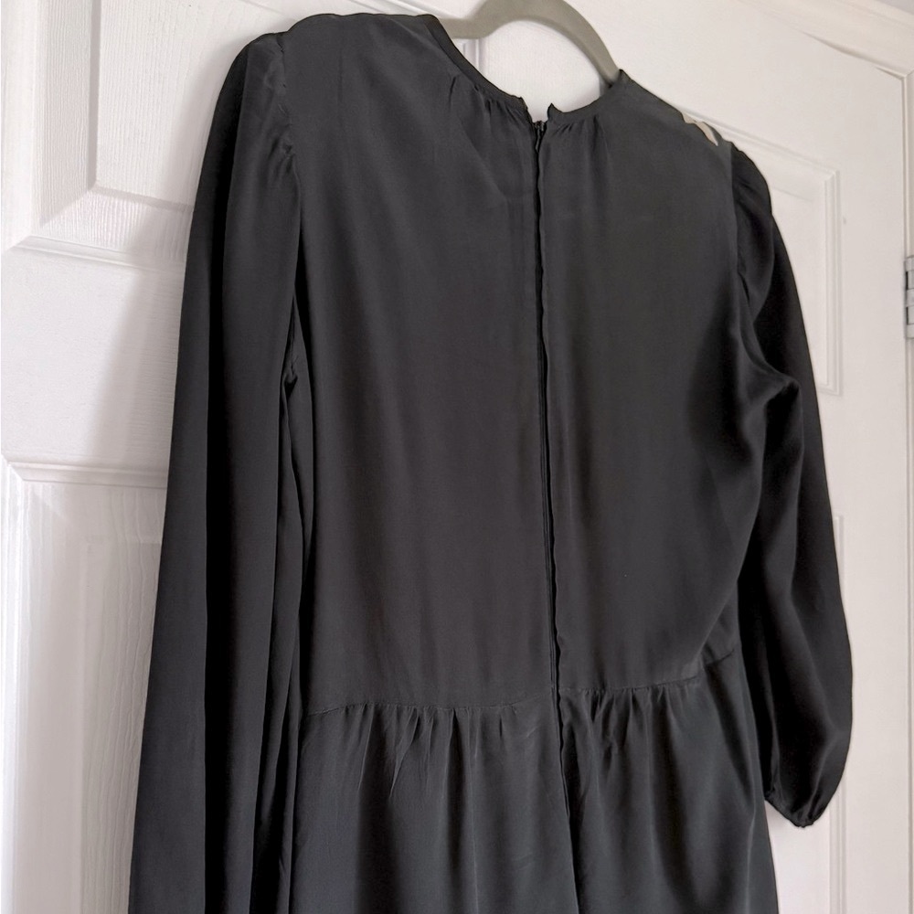Vintage 1970s black silk Japanese patterned midi dress - size Medium (M) - Picture 8 of 8